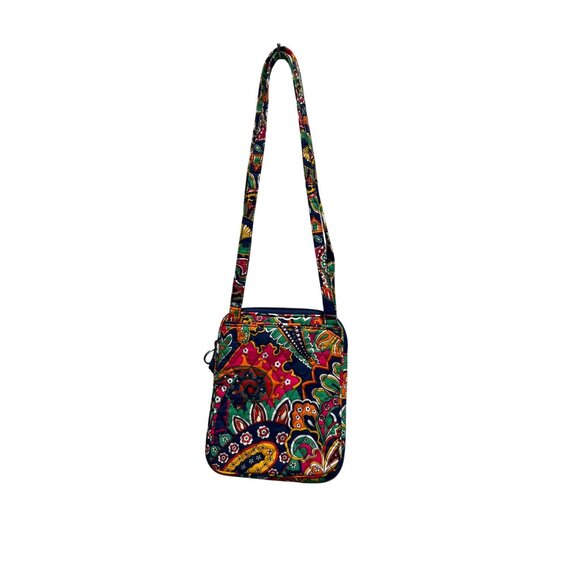 Vera Bradley Mini Crossbody Bag In Colorful Floral Paisley Print With Navy Chevr - Picture 1 of 9